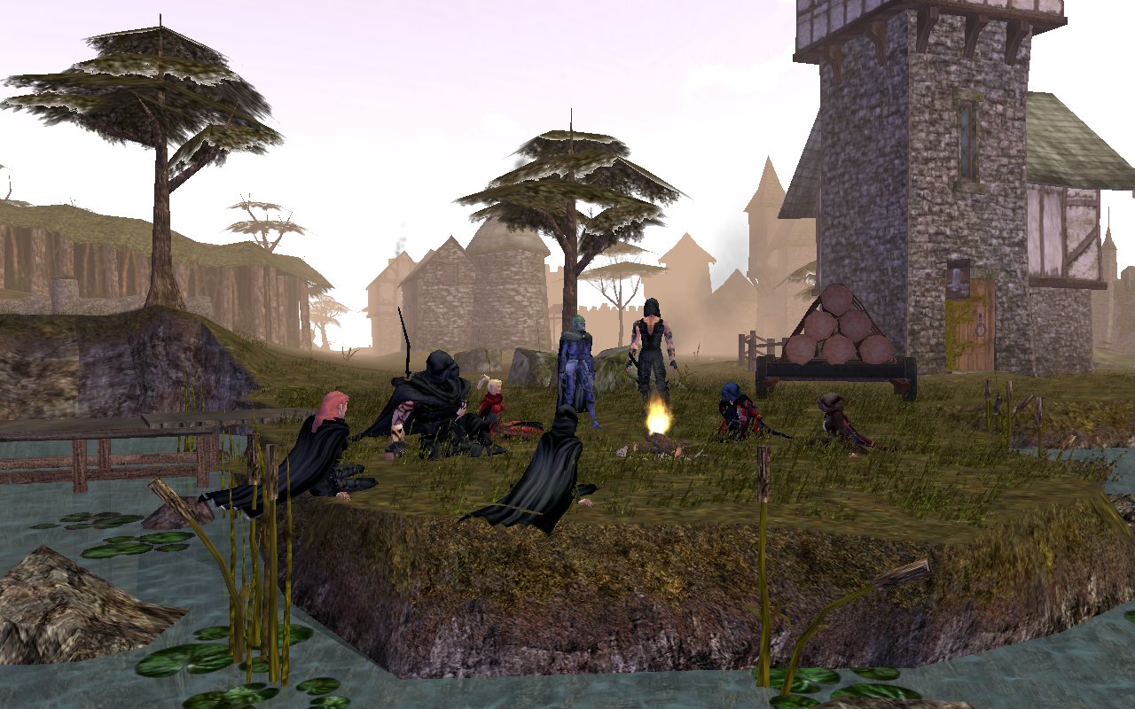 Chatting with friends around the fire... well most are friends