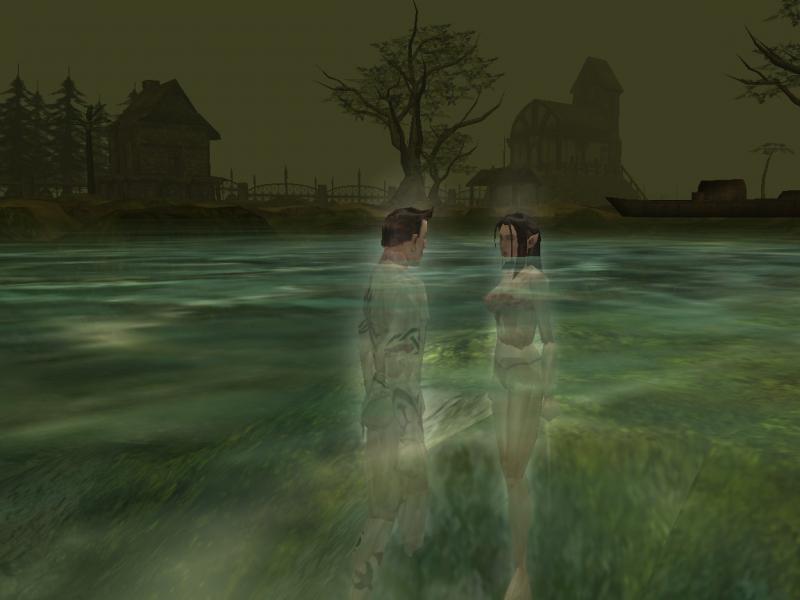 Sil and Chanyce ghostly swimming after taking the boat of certain doom.