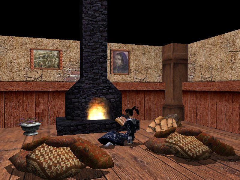 Amanda study in front of her own fire place.